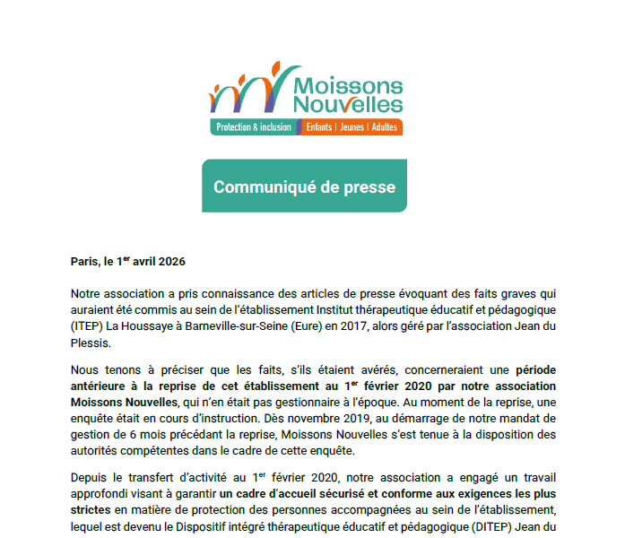 Communiqué de presse – 1er avril 2026